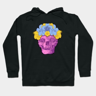 Pink Skull with Blue and Yellow Flower Crown Hoodie